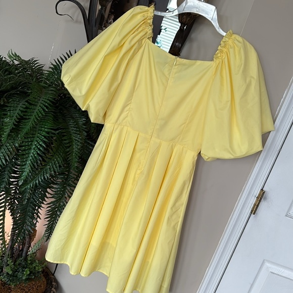 Vintage MABELL NWOT Yellow Puff Sleeves Mini Dress Cutout Gathered Ruched Spring - Picture 10 of 14